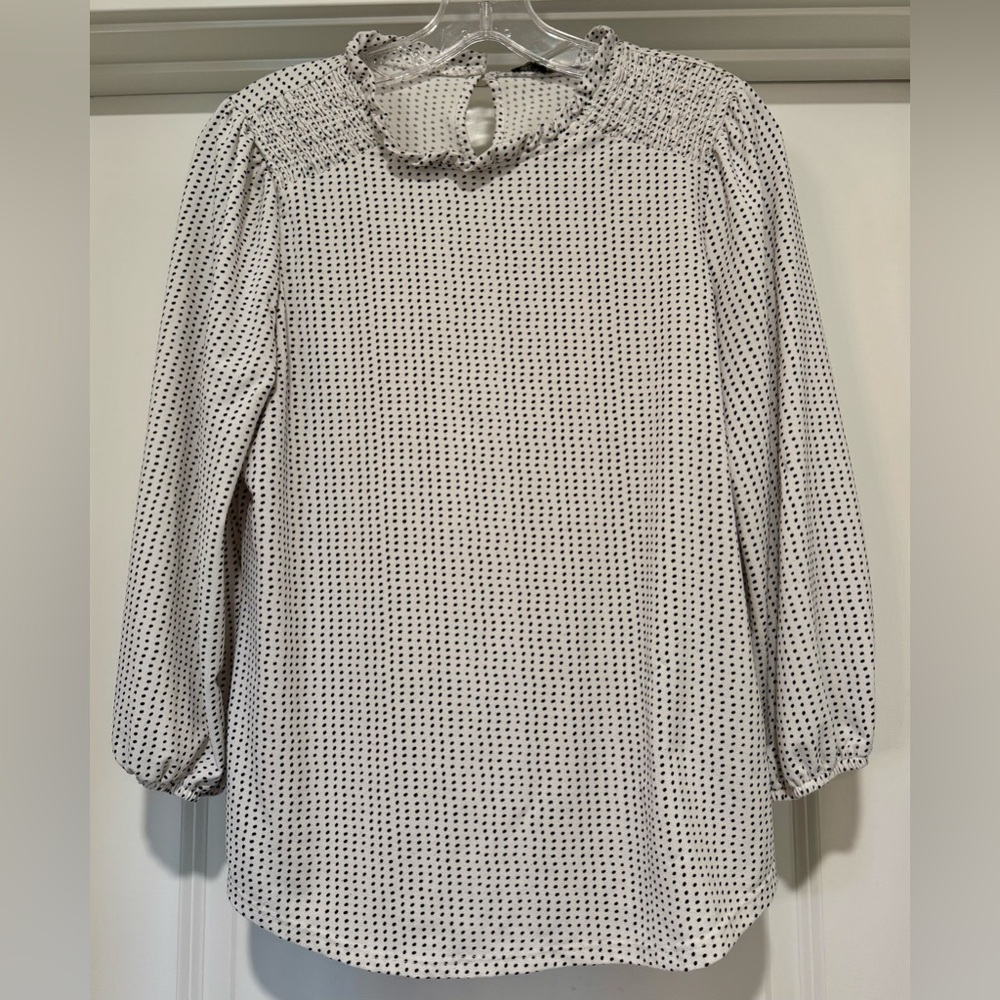Adrianna Papell Women’s White Blouse with Black Dot Print Size S